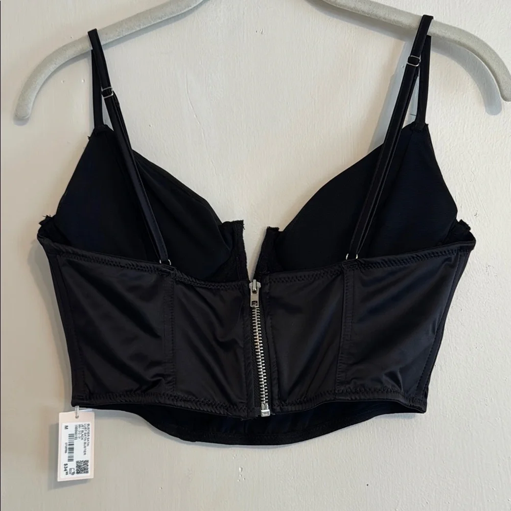 Black Cupped Silky Corset Crop Top - Picture 3 of 4